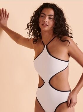 Polo Ralph Lauren High Neck One-piece Swimsuit -White Black Bathing Suit - Small